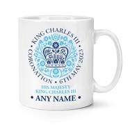 Personalizzato Coronation Emblema Luce Blu King Charles III 284ml Tazza Regalo
