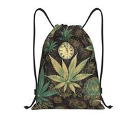 Personalizzato Coulisse Borsa da Palestra A Puff in Time Weed Marijuana Zainetto Fashion Sacca Ginnastica per Nuoto Spiaggia Vacanze 36X42cm