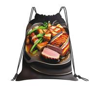 Personalizzato Coulisse Borsa da Palestra Delicious Grilled Meat Print Zainetti Fashion Sacca Ginnastica per All'Aperto Donna Yoga 36X42Cm