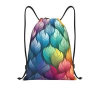 Personalizzato Coulisse Tasche Rainbow Colors Gradient Leaves Print Zainetto Fashion Sacca Sportiva per Sport Viaggi Adulto 36X42cm