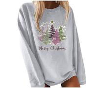 Personalizzato Design Donna Stampa di Natale Manica Lunga Girocollo Felpa Con Cappuccio Alato Top per Le Donne Colore Maglione Donna, Grigio, S