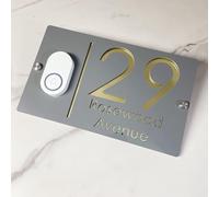 Personalizzato Design Personalizzabile 3D Laser Cut House Number Sign with Doorbell Weatherproof Modern Address Plaque for Home Apartment, Hotel, Porch & Yard - Durable Outdoor Address Plaque (Grey