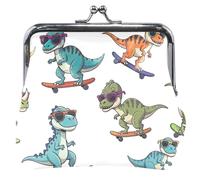 Personalizzato Dinosauri Del Fumetto Skateboard In Pelle Bianca Della Moneta Delle Donne Carino Fibbia Bacio Blocco Cambiare Borsa per