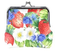 Personalizzato Dipinto Fragole Fiori Campi In Pelle Coin Pouch Donne Ragazza Bacio Blocco Blocco Carta Cambiamento Portafoglio