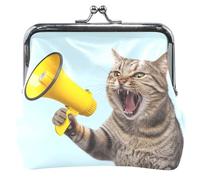 Personalizzato Divertente Gatto Gridare Blu Chiaro Portamonete Titolare Della Borsa Delle Donne In Pelle Bacio Blocco