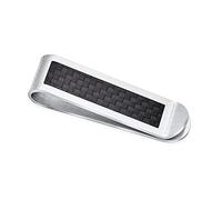 Bling Jewelry Personalizzato Due Toni Nero Weave Design Slim Strong Carbon Fiber Men Money Clip Card Holder Gift Father Silver Tone Stainless Steel Personalizzabile