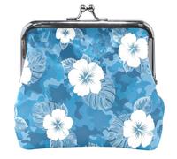 Personalizzato Fiori Bianchi Blu Camouflage Cuoio Coin Pouch Donne Ragazza Bacio Blocco Carta Cambiare Borsa per la Moneta