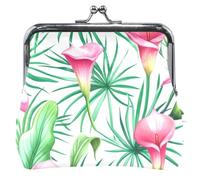Personalizzato Floreale Rosa Calla Gigli Verde Palm Coin Purse Holder Donne Fibbia In Pelle Bacio Blocco Carta Cambiamento Borsa per la Moneta