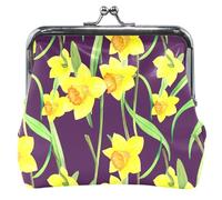 Personalizzato Giallo Daffodil Fiori Scuro Coin Purse per gli Uomini Donne In Pelle Bacio Blocco Cambiare Sacchetto Portafoglio, Fiori di narciso giallo scuro, classico