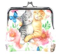 Personalizzato giocoso gattini farfalle colorate carino portamonete per le donne fibbia in pelle bacio blocco cambio borsa portafoglio