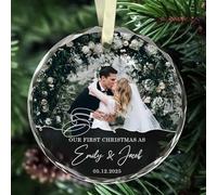 Personalizzato Il nostro primo Natale come ornamento 2025, Ornamento di Natale di nozze personalizzato con foto, Ornamento di Natale personalizzato per la coppia appena sposata, Regali sposati