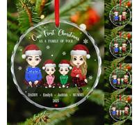 Personalizzato Il nostro primo Natale come una famiglia di quattro ornamenti Personaggio dei cartoni animati personalizzato Famiglia di 3 4 5 Ornamento di vetro Personalizzato Primo ornamento di