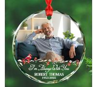 Personalizzato I'm Always with You Sympathy Glass Ornament Gift, Carica foto Cardinal Memorial in Loving Memory Ornamento Natale 2025, Data/Nome e foto Personale amato Ornamenti natalizi commemorativi