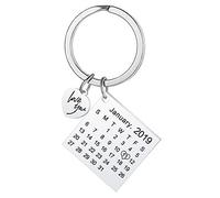 Personalizzato inciso personalizzato calendario data inciso messaggio portachiavi in acciaio inossidabile e portachiavi memoriale ricordo ricordo anniversario regalo di nozze (cuore d'argento)