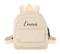 Personalizzato Mini Backpack Scuola per Ragazzi e Ragazze - Zaino in Velluto a Coste Ricamato Nome per Asilo e Scuola Materna Del, Rosa, Taglia Unica