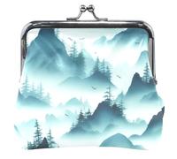 Personalizzato Misty Blue Green Mountains Evergreen Pine Trees Distante Portamonete per le Donne In Pelle Carino Bacio Blocco Cambiamento Portafoglio
