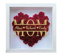 Personalizzato MOM Flower Shadow Box con 1-8 nomi per bambini Cornice rosa a forma di cuore Scatola regalo per fiori rosa Decorazioni per la festa della mamma per la mamma Nonna Famiglia Moglie