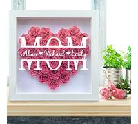 Personalizzato MOM Flower Shadow Box con 1-8 nomi per bambini Cornice rosa a forma di cuore Scatola regalo per fiori rosa Decorazioni per la festa della mamma per la mamma Nonna Famiglia Moglie