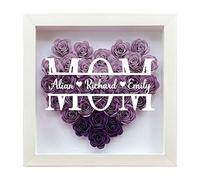 Personalizzato MOM Flower Shadow Box con 1-8 nomi per bambini Cornice rosa a forma di cuore Scatola regalo per fiori rosa Decorazioni per la festa della mamma per la mamma Nonna Famiglia Moglie