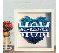 Personalizzato MOM Flower Shadow Box con 1-8 nomi per bambini Cornice rosa a forma di cuore Scatola regalo per fiori rosa Decorazioni per la festa della mamma per la mamma Nonna Famiglia Moglie