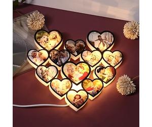 Personalizzato Multi-Cuore Foto Collage Lampada da parete LED Luce Notturna Decorazione Personalizzata Cuore Collage Cornici Regali per Copie Amici Famiglia Personalizzata Foto Acrilica Applique