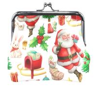 Personalizzato Natale Vintage Santa Claus Poses Carino Portamonete per le Donne In Pelle Bacio Blocco Piccolo Cambiamento Borsa, Natale Vintage Santa Claus Poses, classico