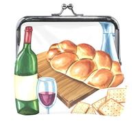 Personalizzato Natura Morta Vino Pane Carino Portamonete per Le Donne In Pelle Bacio Blocco Cambiamento Borsa per Monete, Pane Vino Natura Morta, classico