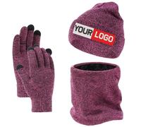 Personalizzato Personalizzato Ricamato 3 Pezzi Inverno Beanie Cappello Sciarpa e Guanti Touch Screen Set Caldo Knit Skull Cap Uomo Donna, Rosa, Taglia unica