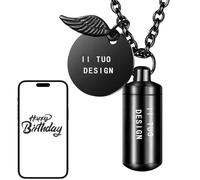 Personalizzato Pet Acciaio Inox Urna Cenere Collana Stampa Pendente Set Pet con Kit di Riempimento Cremazione,Ciondolo Ala Angela,Pet Cane Gatto (Black, S)