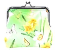 Personalizzato Primavera Farfalla Giallo Floreale Verde In Pelle Coin Pouch per Le Donne Carino Fibbia Bacio Blocco Ragazze Cambi, Farfalla Primavera Giallo Verde, classico