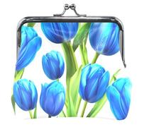 Personalizzato Primavera Tulipano Fiore Blu Donne Portamonete & Sacchetti Bacio Blocco Cambiamento Titolare Della Carta Pouch