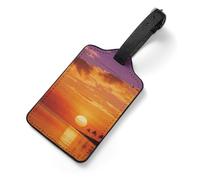 Personalizzato PU Leather Boat Returnning Under Coconut Trees Etichette per bagagli per valigie Borse Etichette da viaggio portatili con nome Carta Durevole Zaino da viaggio Tag per donne uomini