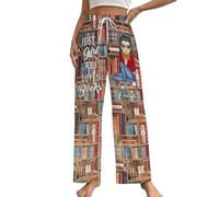 Personalizzato Retro Librerie Parete Modello Pigiama Per Lettore Donne Personalizzate Immagine Del Fumetto Modello Bookshelf Pattern Pantaloni Casual Per Mamma Nonna Personalizzato Solo Una Ragazza