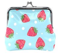 Personalizzato Rosso Fragole Blu Carino Portamonete per Le Donne In Pelle Bacio Blocco Soldi Cambiare Sacchetto Ragazze