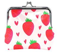 Personalizzato Rosso Fragole Cuori Rosa Carino Portamonete per Le Donne In Pelle Bacio Blocco Cambiare Borsa per Le Ragazze