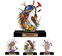 Personalizzato salone di bellezza a tema ornamenti in vetro colorato statuetta segno parrucchiere regali per le donne, nome personalizzato parrucchiere parrucchiere statuetta targa scrivania