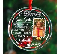 Personalizzato Santa Bella Lista 2025 Cornice Foto Ornamento di Natale Regali per Nipoti Figlia Figlio, Caro Babbo Natale Spero di Am On The Nice List Ornamenti, Personalizzato Foto/Nome Vetro