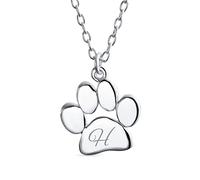 Personalizzato Script Iniziale Alfabeto Lettera H Dainty Cane Gatto Animale Domestico Gattino Cucciolo Paw Stampa Ciondolo Collana Animale Gioielli Teen Lucidato .925 Sterling Silver Con Catena Inciso
