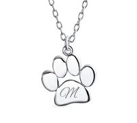 Personalizzato Script Iniziale Alfabeto Lettera M Dainty Cane Gatto Animale Domestico Gattino Cucciolo Paw Stampa Ciondolo Collana Animale Gioielli Teen Lucidato .925 Sterling Silver Con Catena Inciso