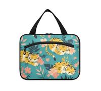 Personalizzato Sleeping Tigers Fiore Verde Hanging Bag per gli uomini con gancio, Designer Espandibile Spazzola Bag per Viaggio Essentials per le Donne Palestra Bolsa para maquillaje L