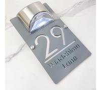 Personalizzato Solar-Powered LED Door Number Sign, Modern Laser-Cut 3D Address Plaque Waterproof Outdoor House Number Sign Custom Address Plaque for Homes, Apartments, Hotels, Yard, Porch (Grey