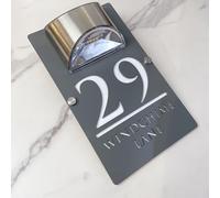 Personalizzato Solar-Powered LED Door Number Sign, Modern Laser-Cut 3D Address Plaque, Waterproof Outdoor Address Sign for Homes, Apartments, Hotels (Gray White)