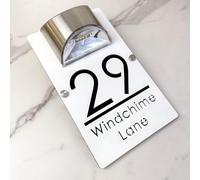 Personalizzato Solar-Powered LED Door Number Sign, Modern Laser-Cut 3D Address Plaque Waterproof Outdoor House Number Sign Custom Address Plaque for Homes, Apartments, Hotels, Yard, Porch (White