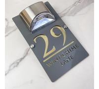Personalizzato Solar-Powered LED Door Number Sign, Modern Laser-Cut 3D Address Plaque, Waterproof Outdoor Address Sign for Homes, Apartments, Hotels (Grey Gold)