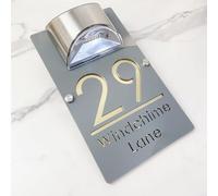 Personalizzato Solar-Powered LED Door Number Sign, Modern Laser-Cut 3D Address Plaque Waterproof Outdoor House Number Sign Custom Address Plaque for Homes, Apartments, Hotels, Yard, Porch (Grey Gold)