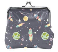 Personalizzato Space Rocket Adventure Blue Leather Coin Pouch per le Donne Carino Bacio Blocco Cambiare Borsa per Monete, Space Rocket Adventure Blu, OneSize