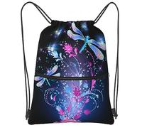 Personalizzato Sport String Zaino Dragonfly And Pink Rose Shopping Zaini con Coulisse Sackpack per Regalo, Scuola, Viaggi