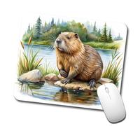 Personalizzato Tappetino per Il Mouse Beaver in The Pond Dam Watercolor Gaming Mousepad Tampone per Mouse 25x30cm per Ufficio,PC,Computer