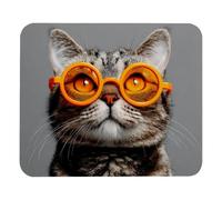 Personalizzato Tappetino per Il Mouse Cool Cat Wearing Orange Round Glasses Gaming Mousepad Tappetino per Mouse 25x30cm per Computer,Ufficio,Notebook