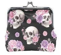 Personalizzato Teschi Rose Floreale Rosa Nero Portamonete per le Donne in Pelle Carino Bacio Blocco Carta Cambiare Borsa per Coin